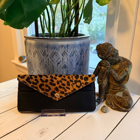 Handbags - Slim Leopard Print and Black Wallet